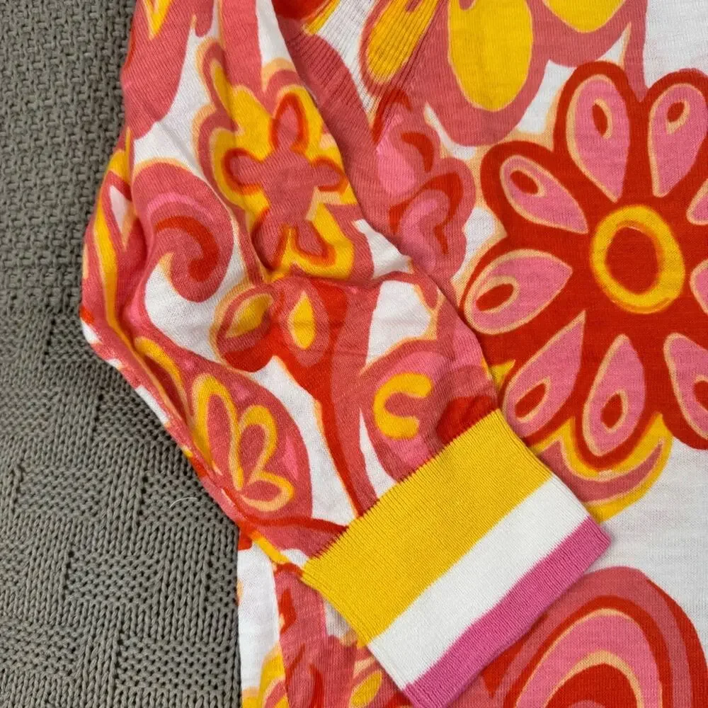 Talbots Floral V-Neck Sweater - Pink and Yellow Mod ~ Small